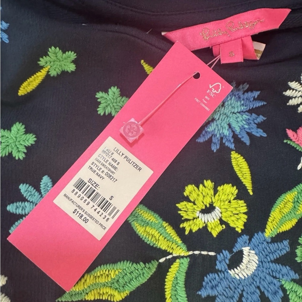 Lilly Pulitzer Rami Navy Sweatshirt with Floral Embroidery NWT - Picture 4 of 8